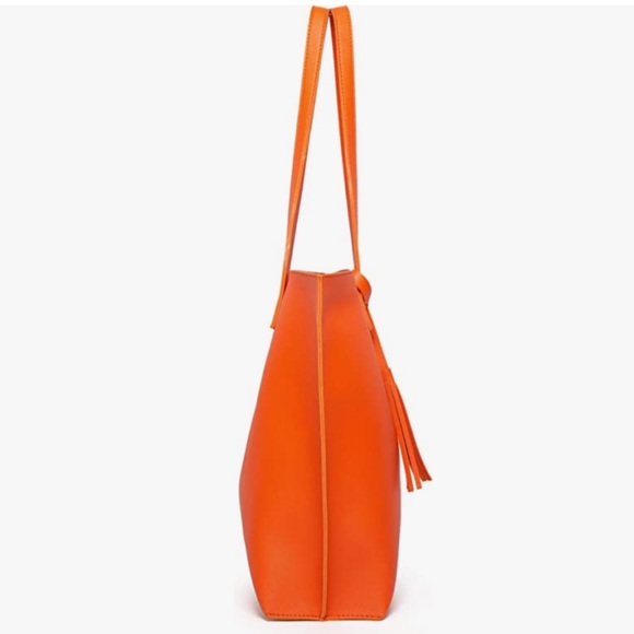 ORANGE SOFT FAUX LEATHER TOTE SHOULDER BAG - Picture 3 of 4